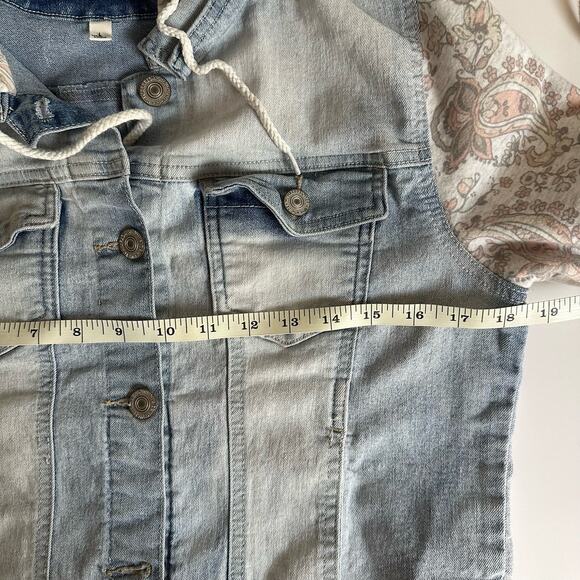 💥Wallflower The Dreamer Fit Knit Sleeve Jacket Junior sz Large Floral Boho denim - Picture 9 of 10
